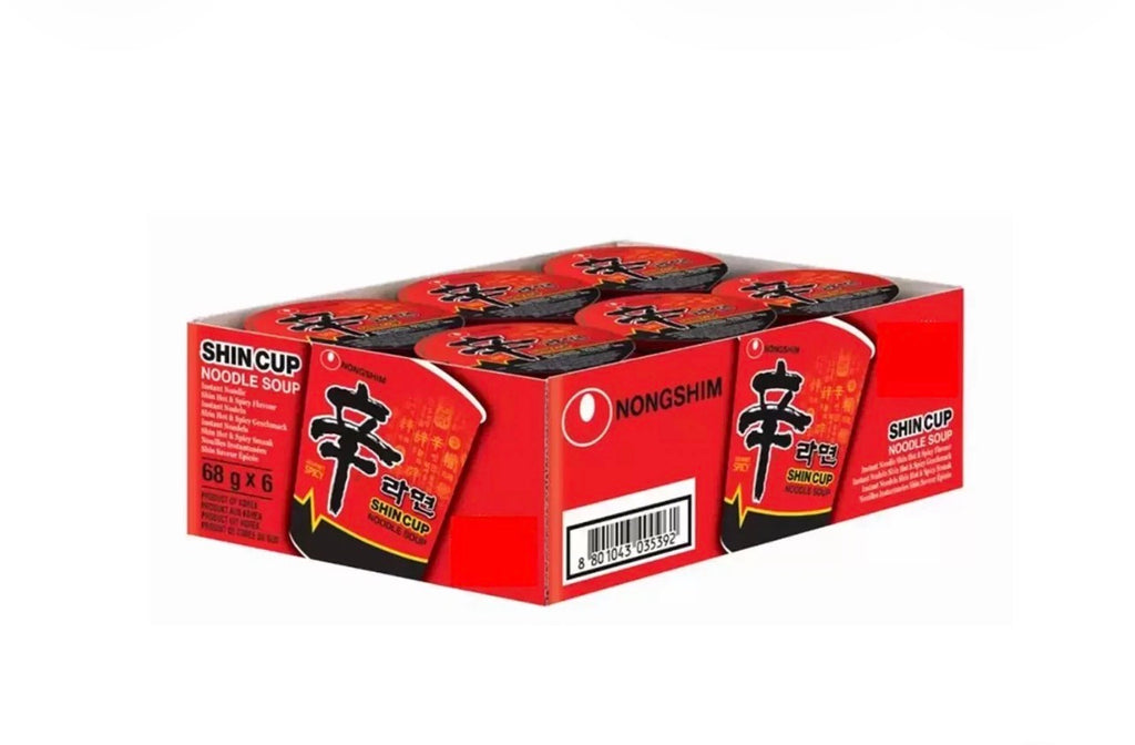 Nongshim Shin Cup Spicy Noodle 68g x 6. Bold, Fiery Korean Flavour — Multipack of 6
