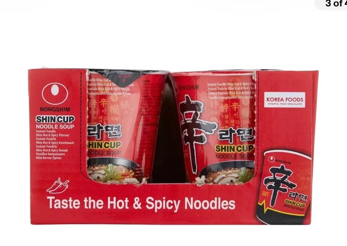 Nongshim Shin Cup Spicy Noodle 68g x 6. Bold, Fiery Korean Flavour — Multipack of 6